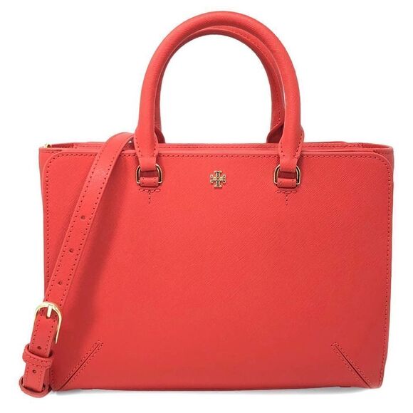Tory Burch Poppy Orange Zip Emerson Saffiano Leather Satchel - Picture 1 of 11